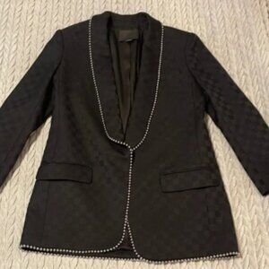 Elegant Black Women's Blazer with Pearl Detailing